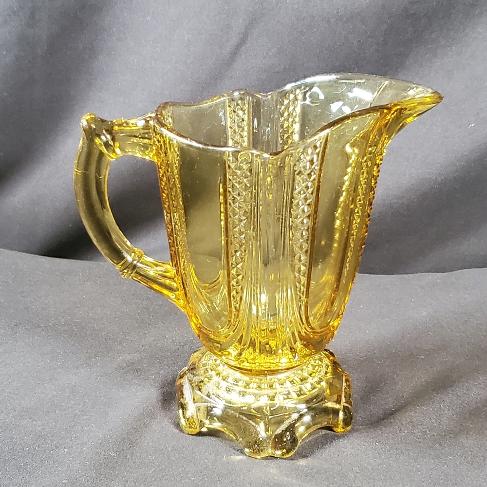 Antique Diamond Point Amber Footed Pitcher - Picture 2 of 4